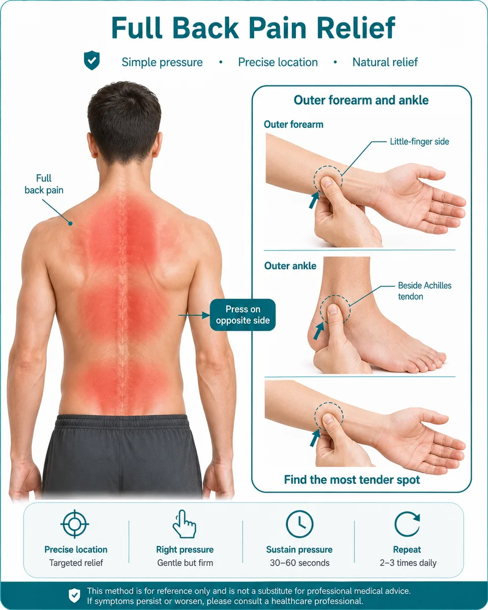 Illustrated finger-pressure guide for full back pain relief