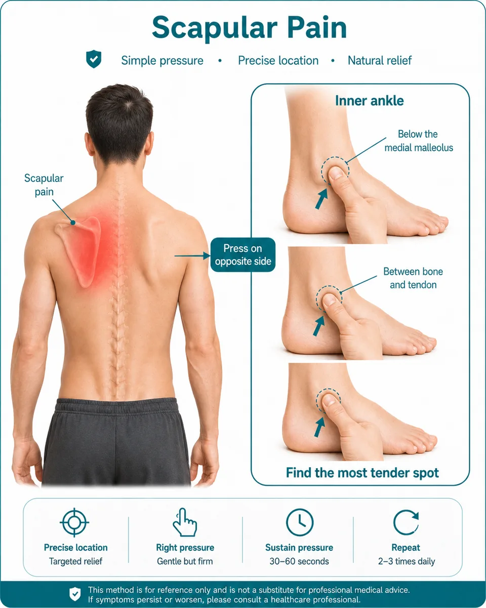 Illustrated finger-pressure guide for shoulder blade pain