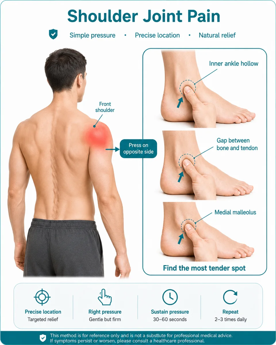 Illustrated shoulder movement check with gentle pressure near the opposite inner ankle