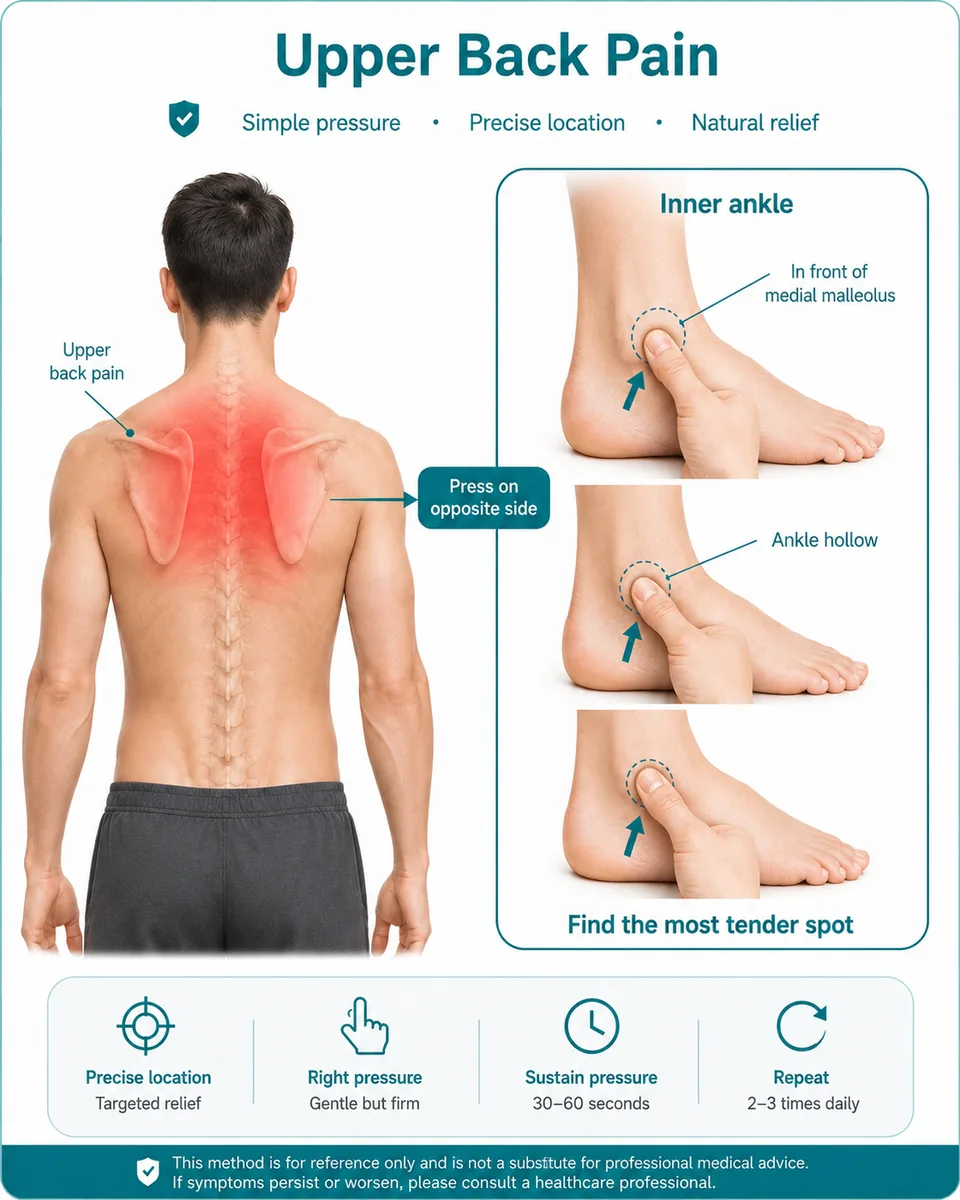 Illustrated guide to checking upper-back movement while applying gentle pressure near the opposite inner ankle